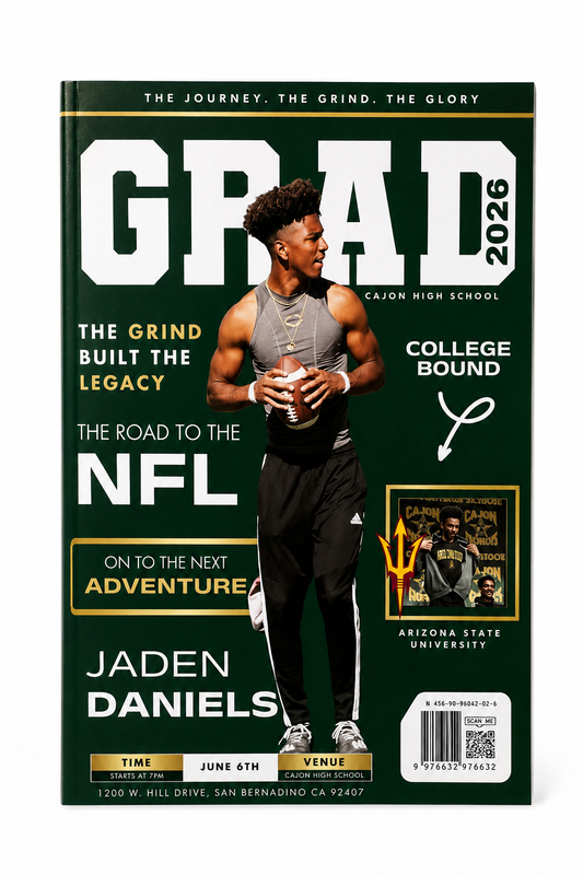 Custom graduation magazine cover featuring graduate photo, personalized school details, future goals, QR code, and professional editorial style design created as a senior keepsake and graduation celebration gift.